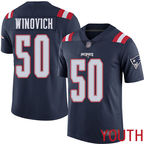 New England Patriots Football #50 Rush Vapor Limited Navy Blue Youth Chase Winovich NFL Jersey->youth nfl jersey->Youth Jersey